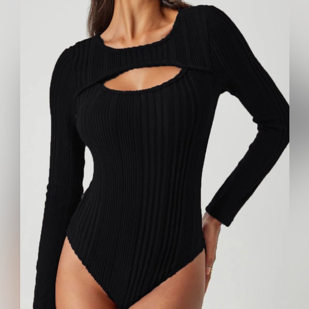 Cider NWOT Black Ribbed Long Sleeve Bodysuit Size 0XL